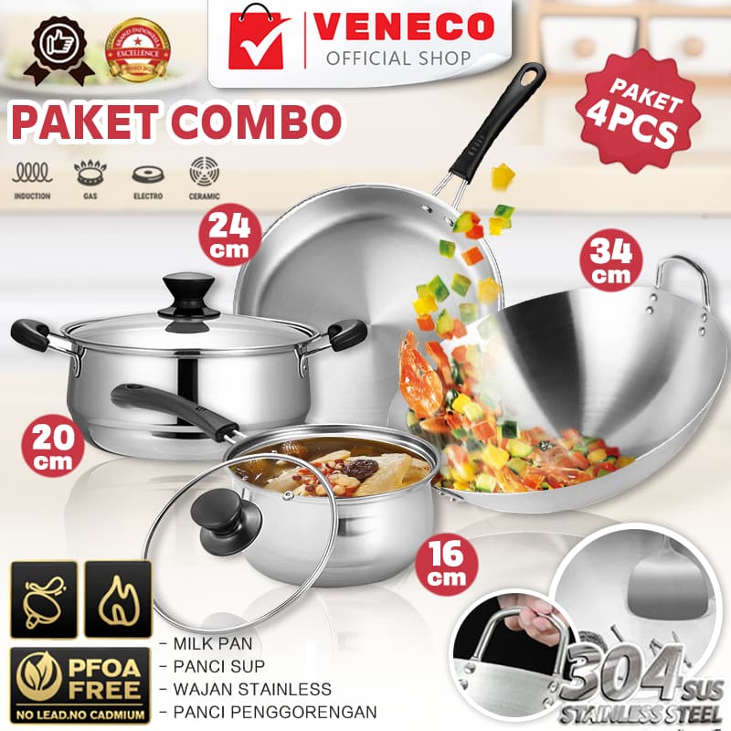 Fancino Set Peralatan Masak Titanium 4in1 - Wajan, Panci Sup 7L, Panci Susu & Wajan Sarapan, Paket Lengkap Dapur Keluarga & MPASI